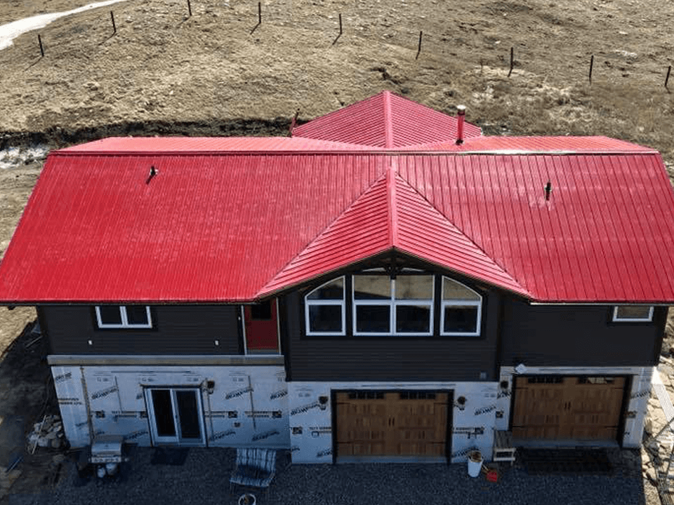 Overhead Picture of a Custom Built Home with Metal Roof.