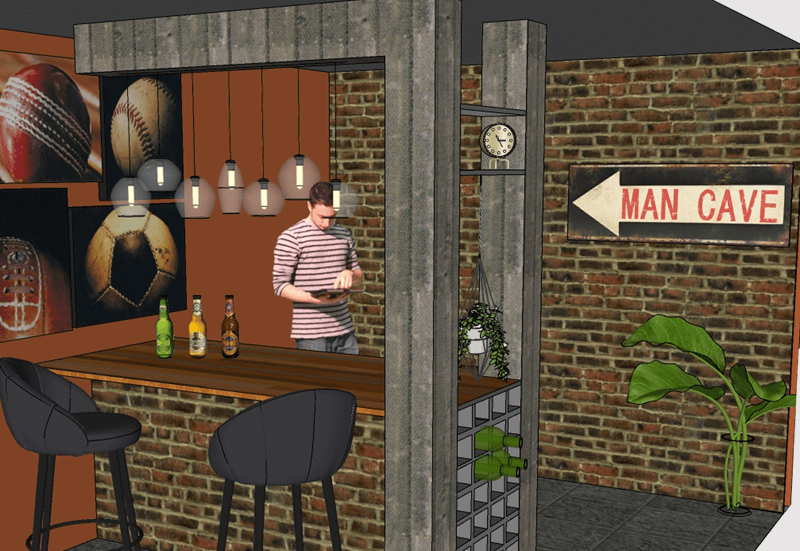 Drawing or Rendering of a Man Cave.